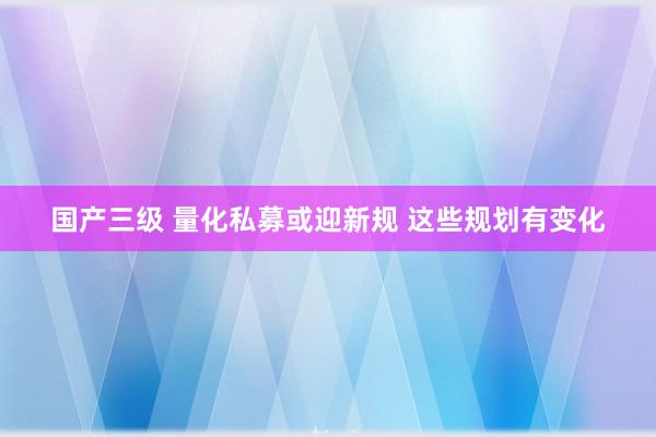 国产三级 量化私募或迎新规 这些规划有变化