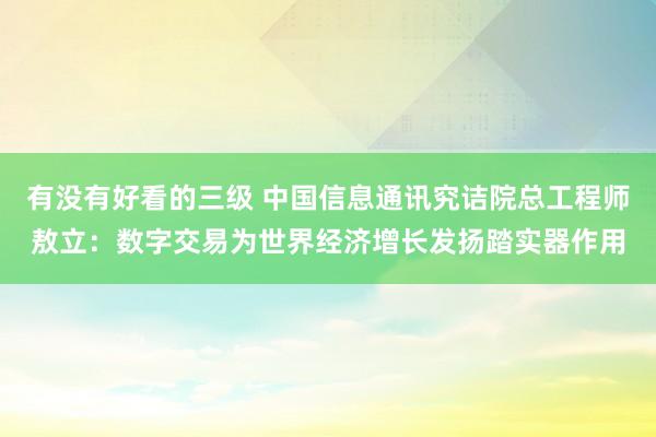 有没有好看的三级 中国信息通讯究诘院总工程师敖立：数字交易为世界经济增长发扬踏实器作用