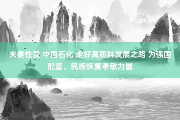 夫妻性爱 中国石化 走好高质料发展之路 为强国配置、民族恢复孝敬力量