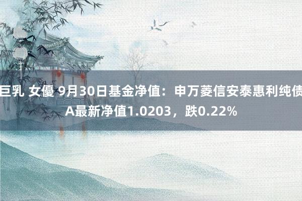 巨乳 女優 9月30日基金净值：申万菱信安泰惠利纯债A最新净值1.0203，跌0.22%