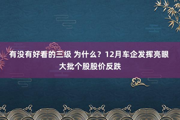 有没有好看的三级 为什么？12月车企发挥亮眼 大批个股股价反跌