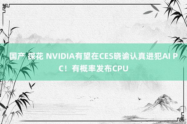 国产 探花 NVIDIA有望在CES晓谕认真进犯AI PC！有概率发布CPU