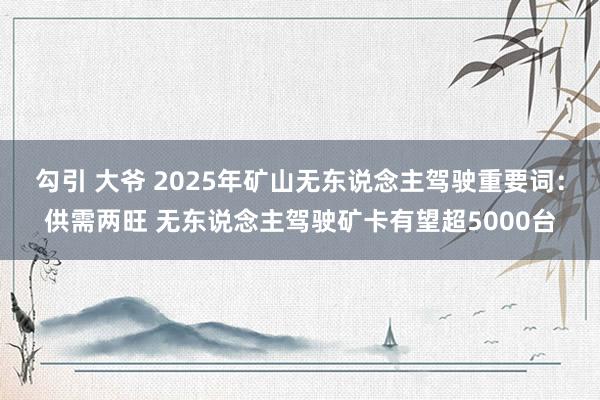 勾引 大爷 2025年矿山无东说念主驾驶重要词：供需两旺 无东说念主驾驶矿卡有望超5000台